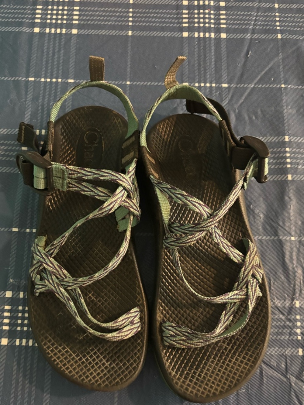 Chaco Womens Sz 5‎ Sport Sandal Adjustable Strap Strappy Green Black Outdoors